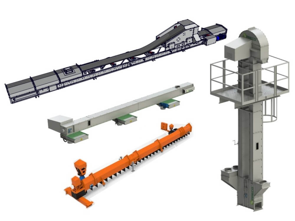 Transportoare cu lant, elevatoare cu cupe, transportoare cu banda, snecuri pentru cereale